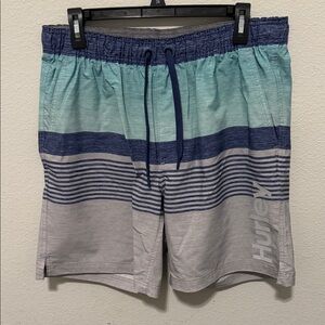 Hurley Men's Aqua and Gray Swim Trunks